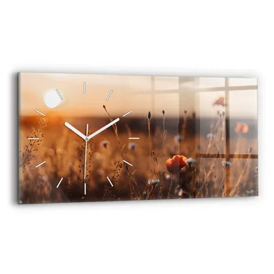 Produktbild von Wallfluent Wanduhr – Stilles Quarzuhrwerk - Uhr Dekoration Wohnzimmer Schlafzimmer Küche - Zifferblatt mit Strichen - weiße Zeiger - 60x30 cm - Sonnenaufgangsfeld