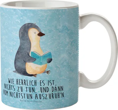 Produktbild von Mr. & Mrs. Panda Pott Pinguin Buch - Eisblau - Geschenk, Urlaub, Plastikbecher, Mehrwegbecher, Kunststoffbecher, Haferl, Camping Tasse, Ferien, Pinguine
