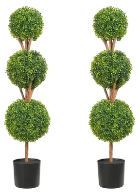 Productafbeelding van VEVOR Kunstmatige buxusbol, 122 cm hoog, tuinaccessoire. Buxus in pot, bolvormig, kunstmatig. Kunstbuxusplant van PE, hout en PP, inclusief 2 decoratieve LED-lampjes en 10 reservebladeren