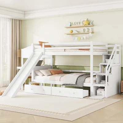 Produktbild von Etagenbett mit 2 Liegeflächen, Lattenrost, Rausfallschutz und Trittleiter, 90x200cm/140x200cm, Metallbett