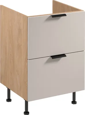 Produktbild von Spülenunterschrank 60 cm mit 2 Schubladen Küchenblock Küchenschrank, Sorento D60IN AX Beige/Sonoma Eiche