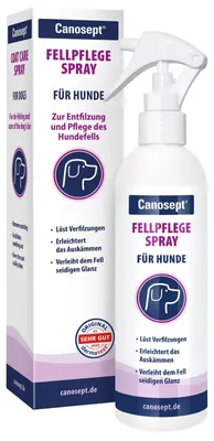 Immagine prodotto di Mai più nodi: con lo spray per la cura del pelo Canosept, il pelo arruffato e fragile del cane può essere pettinato facilmente e senza sforzo - scioglie i nodi e rende il pelo lucido e setoso.