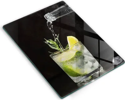 Produktbild von Glasschneideplatte - Herdabdeckplatte - 40x52 cm - Schneidebrett - Spritzschutz - Ein Glas Wasser