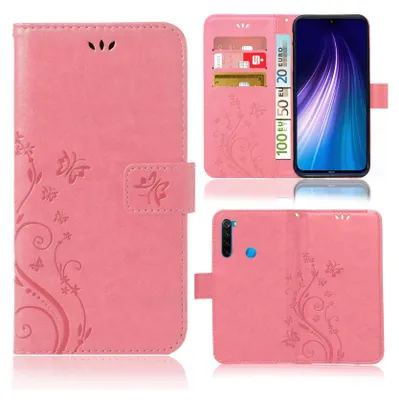 A collage of images showing a pink phone case with a floral pattern, a phone inside the case, and credit cards.