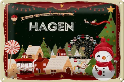 Produktbild von Blechschild Weihnachten Grüße HAGEN FEST 30x20cm