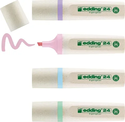 Produktbild von edding 24 EcoLine Textmarker - 4er-Set in Pastellfarben - Keilspitze 2-5mm-zum schnellen und einfachen Markieren und Hervorheben von Texten und Notizen - nachfüllbar, aus recycelbarem Material