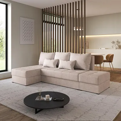 Produktbild von Masseno Ecksofa NORVI mit Schlaffunktion L-Form, Sofa mit Bettkasten, Wohnzimmersofa, Couch, Soffa, Bettsofa, Couchgarnitur- Beige, NEVE 04