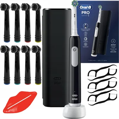 Produktbild von Oral-B Pro Series 1 Elektrische Zahnbürste Schwarz mit 8 Aufsätzen Etui