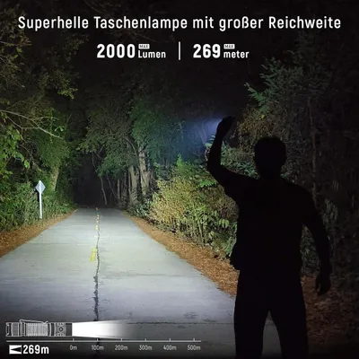 Zdjęcie produktu dla Zaklamp – Taktyczna latarka – Lampa zewnętrzna LED – Mocna – Ładowalna – Przenośna – z wyjątkowo jasnym światłem