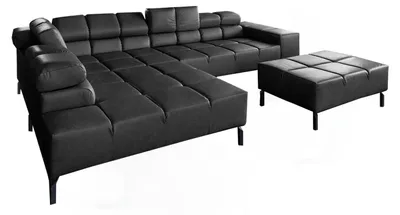 Produktbild von KAWOLA Sofa NELSON Ecksofa Leder schwarz mit motorischem Sitzvorzug und Hocker Recamiere links