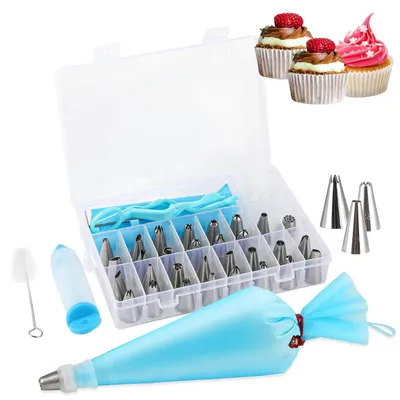Image de TRANKIELO® - Poche à douille avec 42 embouts - Acier inoxydable - Accessoires de décoration pour gâteaux et pâtisseries