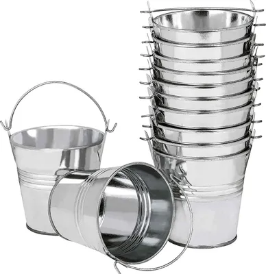 Produktbild von 12 Mini-Hängeblumentöpfe aus Metall, 6 cm große Hängeblumenkübel mit abnehmbarem Griff für Balkon, Zaun, Garten, Innendekoration (Silber)