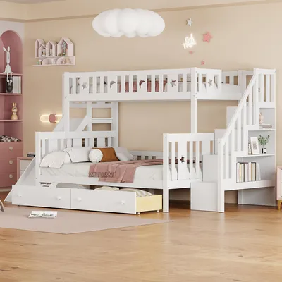 Obrázek produktu pro STILVORA patrová postel 90x200&140x200 patrová postel dvojlůžko dětská postel s ochranou proti vypadnutí, postel pro mládež s lamelovým roštem a zásuvkou, bílá (bez matrace)