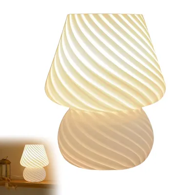 Produktbild von Pilz Tischlampe LED Glas – Nachttischlampe mit gestreiftem Glas, Kleine Schreibtischleuchte für Schlafzimmer und Wohnzimmer