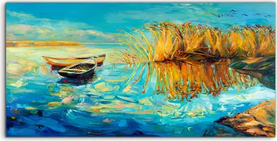 Produktbild von Coloray Glasbild 140x70  Wandbild Glasbilder Foto See boote blau Himmel Landschaft