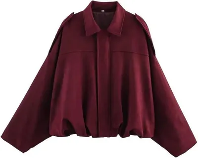 Produktbild von Wildlederjacke Damen Kurz – Oversized Bomberjacke im Lederlook – Lässige Übergangsjacke mit Taschen – Fledermausärmeln & Reißverschluss