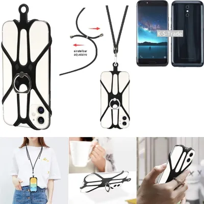 Produktbild von K-S-Trade 3in1 Handykette Handyband Handykordel Halsband Smartphone-Ring Handy-Ring kompatibel mit Doogee BL5000 Fingerhalterung Handyring