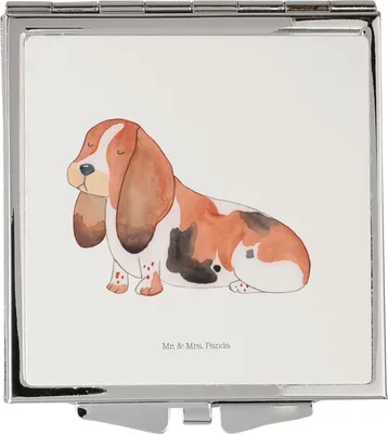 Produktbild von Mr. & Mrs. Panda Schminkspiegel Hund Basset Hound - Weiß - Geschenk, Kleiner Spiegel, Kompaktspiegel, Süß, Kosmetikspiegel, Handspiegel, Kinderlos, Sprüche, Mini