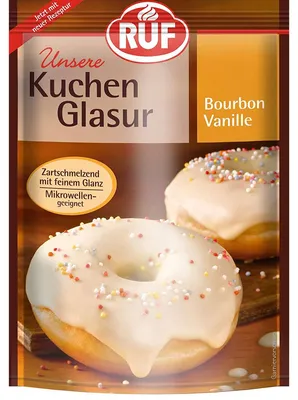 Obrázek produktu pro RUF Dortová poleva Bourbon Vanilla v mikrovlnné troubě v sáčku 100g