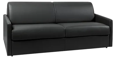 Produktbild von 4-Sitzer-Schlafsofa Express in schwarzem Kunstleder mit Memory-Schaumstoff-Sitzfläche - Schlaffläche mit breiten Latten 160 cm - 14 cm Matratze CALIFE