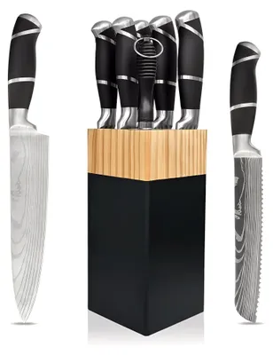 Produktbild von YARDIN 7 teilig Kochmesserset Messerblock Set Küchenmesser Edelstahl Set modern mit Kochmesser Brotmesser Universalmesser Gemüsemesser Messerschärfer