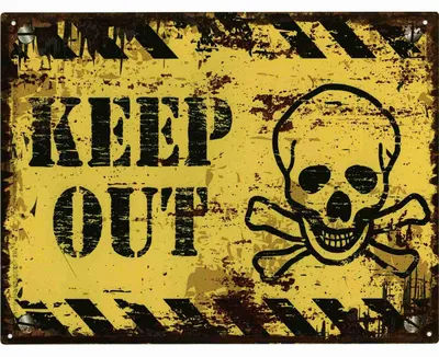 Immagine prodotto di Insegna in latta Moritz "Keep Out" con teschio giallo, 25 x 33 cm Insegna in latta retrò vintage