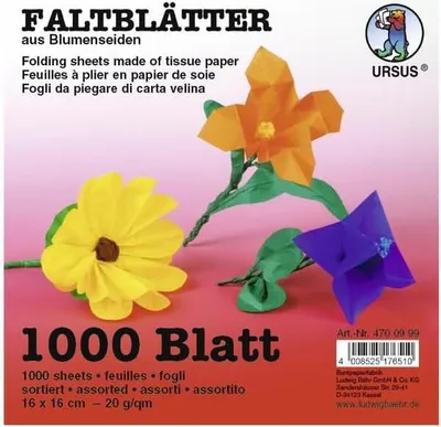 Produktbild von Blumenseide Faltblätter 20g/qm 16x16cm VE=1000 Blatt 10 Farben sortiert