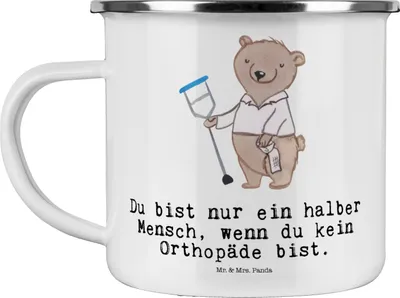 Produktbild von Mr. & Mrs. Panda Pott Orthopäde Herz - Weiß - Geschenk, Praxis, Lustig, Outdoor Becher, Teetasse, Orthopädie, Spruch, Emaille Tasse