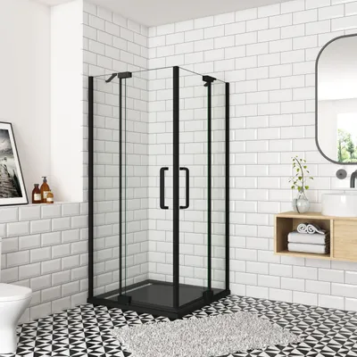 Produktbild von 100X80X195cm Duschkabine Eckeinstieg Dusche 90¡ã Schwingtš¹r Duschwand Duschabternnnung Schwarz Drehtš¹r 8mm NANO Glas