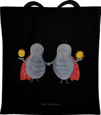 Produktbild von Mr. & Mrs. Panda Jutebeutel Sternzeichen Zwilling - Schwarz - Geschenk, Marienkäfer, Shopping Tasche, Beutel, Schultasche, Zwillingsschwester, Zwillingsbruder, Zwillinge