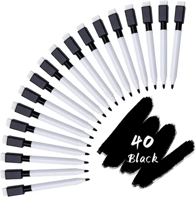 Produktbild von 40 Stück Magnetische Whiteboard Marker, Schwarz, Feine Spitze, Trocken abwischbar, für Unterricht