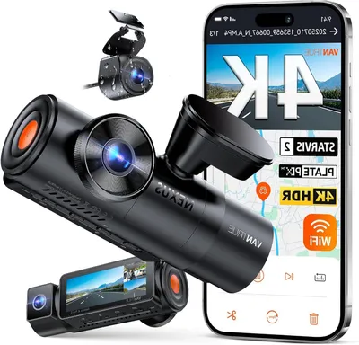 Produktbild von Autokamera – Dashcam-Set – Für sichere Fahrten – 4K-Aufnahme mit drei Kanälen – GPS integriert – Schwarz