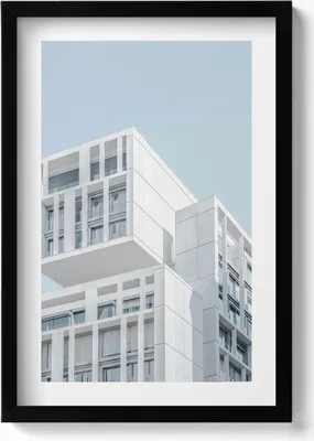 Produktbild von Weiße minimalistische Gebäudearchitektur– Wandbild mit Rahmen – Gerahmtes Bild  – Wanddekoration – 40x60 cm –  Schwarz