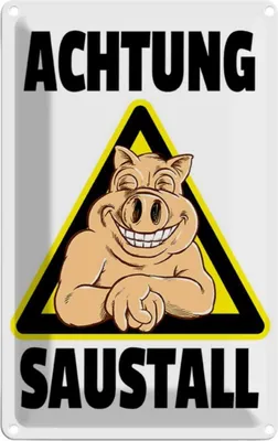 Produktbild von vianmo Blechschild 18x12 cm Tiere Schwein Achtung Saustall Tier Haustier Spruch Zitat