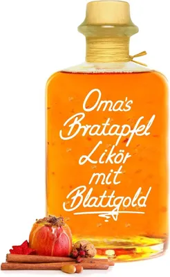 Produktbild von Oma's Bratapfel Likör mit 24 Karat Blattgold 0,7L sehr fruchtig & süffig 20% Vol
