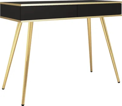 Produktbild von Schminktisch mit Schubladen Rodi - Konsolentisch 100 cm, gold Accessoires mit Beinen - Schwarz + Gold