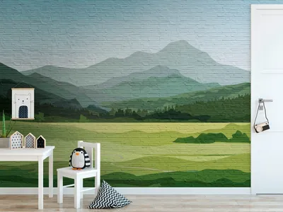 Produktbild von NEWROOM Tapete Grün Vliestapete Berge - Wandbild Modern Blau Grau Landschaft Himmel Tapete Floral Berge