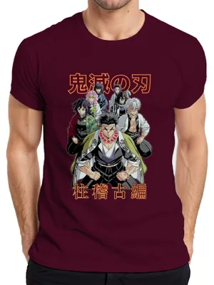 Obrázok produktu pre Kimetsu no Yaiba Hashira Demon Hunter Anime Gift Japan Y2K Streetwear pánske tričko, bordová, S