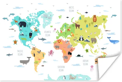 Produktbild von MuchoWow® Poster Weltkarte - Tiere - Kinder 120x80 cm - Bilder