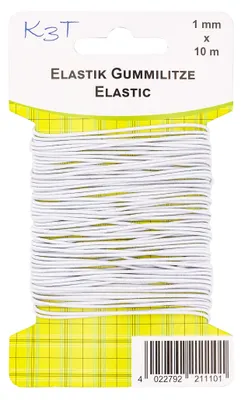 Elastische Gummi-Rundkordel, 1 mm x 10 m, weiß