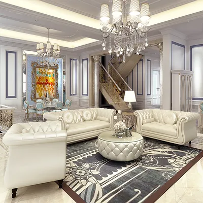 Immagine prodotto di Set di divani Chesterfield di design 3+2+1 in pelle divani divani divano imbottito