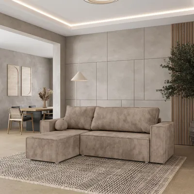 Produktbild von Masseno Ecksofa RAVELO P mit Schlaffunktion L-Form, Sofa mit Bettkasten, Wohnzimmersofa, Couch, Soffa, Bettsofa, Couchgarnitur- Beige, POSO 02