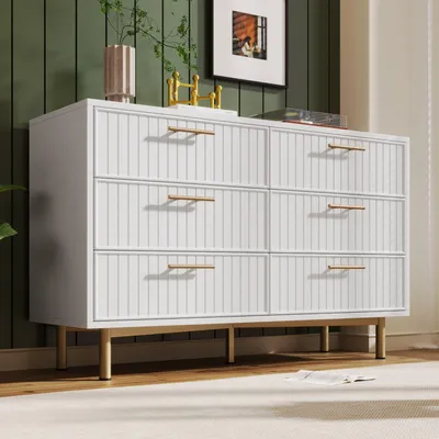 Produktbild von Schubladenkommode Kommode mit 6 Schubladen, Weiß Sideboard Highboard für Schlafzimmer & alle Wohnräume , Weiß -H75/B120/T40 cm