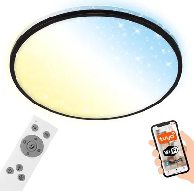 Produktbild von LED Deckenleuchte CCT WiFi Bluetooth Sternendekor 42W schwarz Ø33cm Briloner