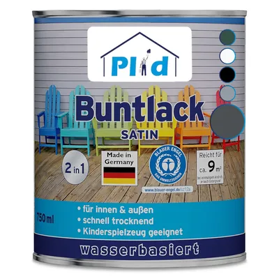 Produktbild von Plid Möbellack Buntlack Außen 0.75l- Anthrazitgrau, für ca. 9m² - Holzfarbe außen & innen - Holzlack Außen wetterfest - Holzschutzfarbe Aussen & Innen