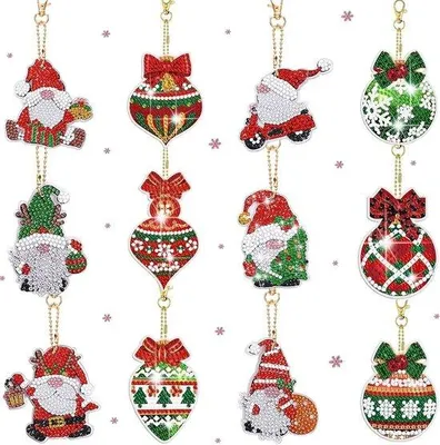 Produktbild von Kerstkalender für Kinder mit 12 Diamantmalereien - 5D Diamantmalerei - Hängekunst - Advent - Weihnachten - Basteln.