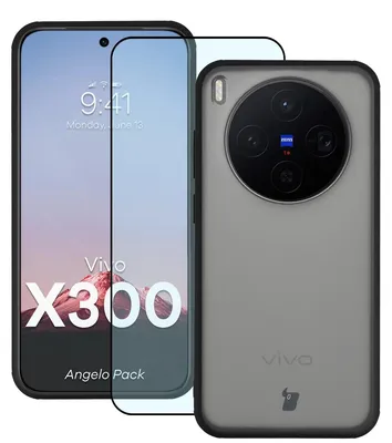 Produktbild von Schutzhülle + gehärtetem Glas für Vivo X300, Bizon Angelo Pack, Getönte mit schwarzem Rahmen