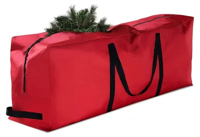 Zdjęcie produktu dla Worek na choinkę - 165 x 38 x 76 cm - tkanina Oxford 210D - wodoodporna i odporna na promieniowanie UV - z zamkiem błyskawicznym i uchwytami do przenoszenia - czerwona