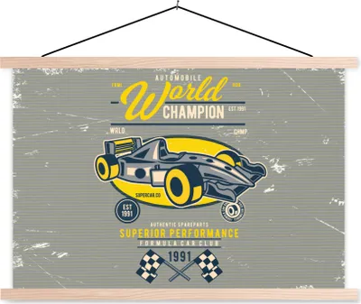 Produktbild von MuchoWow® Textilposter Rennwagen - Oldtimer - Flagge 60x40 cm mit holzfarbenen Rahmen - Bilder