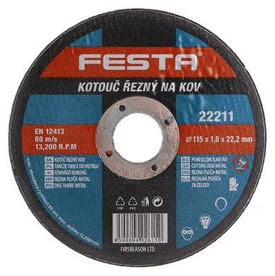 Obrázek produktu pro Kotouč řezný FESTA na kov 115x1x22.2mm 22211